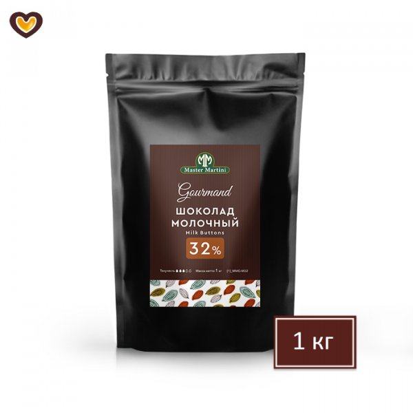 >Шоколад молочный Master Martini Gourmand Milk Buttons 32%, пак 1 кг