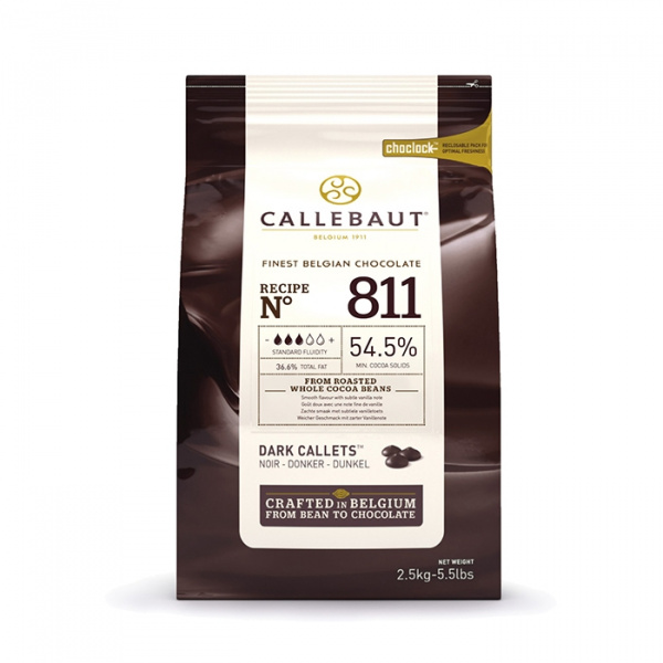 Шоколад темный Callebaut Recipe N°811, 54,5%, пак 2,5 кг Шоколад темный Callebaut Recipe N°811, 54,5%, пак 2,5 кг