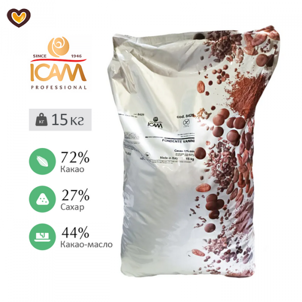 Шоколад горький ICAM Vanini 72%, пак 15 кг Шоколад горький ICAM Vanini 72%, пак 15 кг