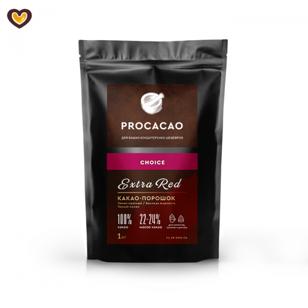 Какао-порошок Procacao Choice Extra Red 22/24, пак 1 кг Какао-порошок Procacao Choice Extra Red 22/24, пак 1 кг